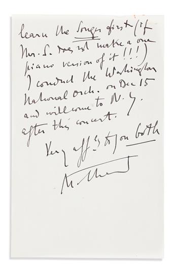 MILHAUD, DARIUS Two items, each Signed, Milhaud: Autograph Letter * Piano score for Le Printemps.